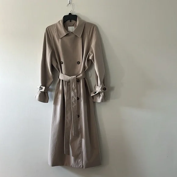 H&M Double Breasted Trench Coat Oversized Sz Small Beige Color - Picture 2 of 16